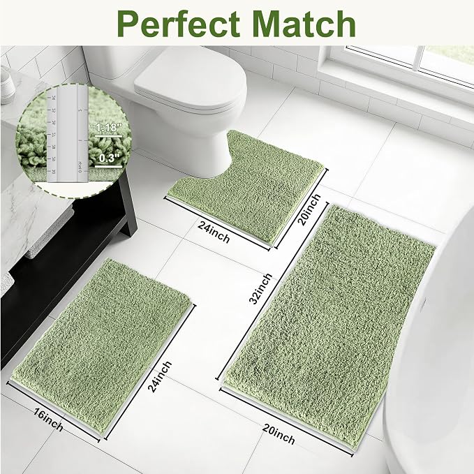 Bathroom Rugs Sets 3 Piece Non Slip Washable Bath Mat Set | Microfiber bath rug set with toilet mats for bathroom , Soft Absorbent toilet rug set TPR Rubber Backed bathroom floor mat