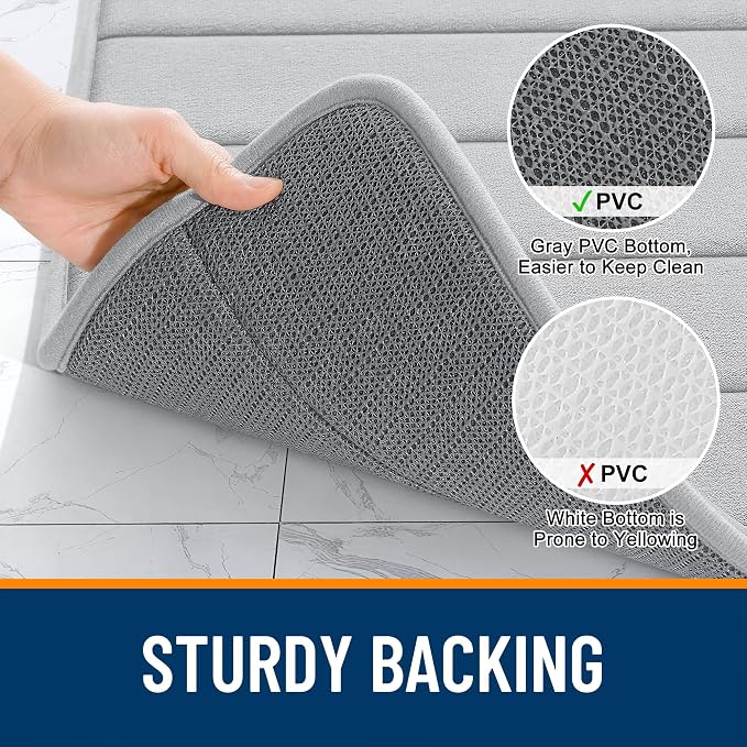 OLANLY Memory Foam Bath Mat 34x21, Super Soft and Absorbent Bathroom Rugs | Light Gray, Quick Dry Bath Rug, Machine Washable Shower Floor Mats, Bathmat Carpet for Bathroom Floor, Tub and Shower