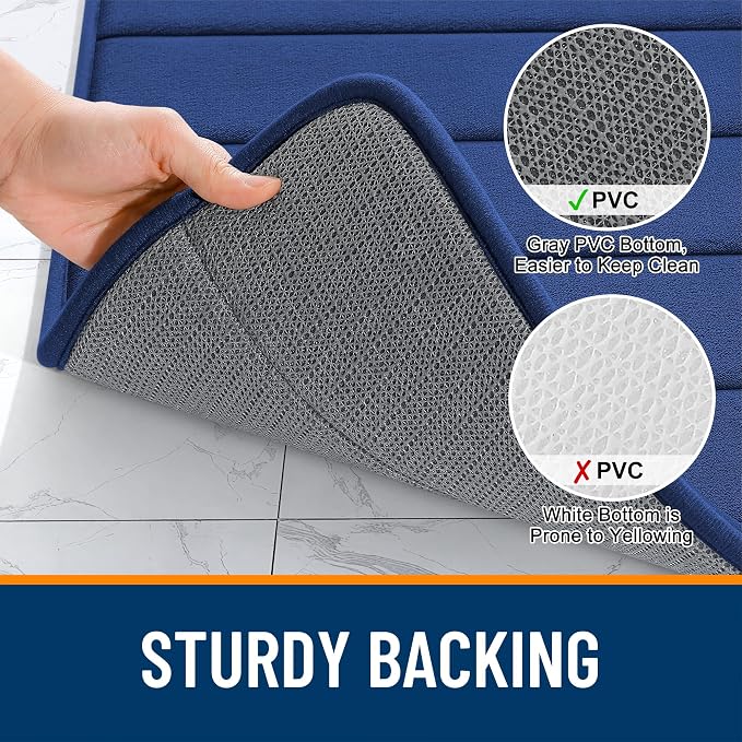 OLANLY Memory Foam Long Bathroom Rugs Runner 44x24, Super Soft Absorbent | Twilight Sapphire, Quick Dry Bath Mat, Machine Washable Shower Floor Rugs, Bathmat Carpet for Bathroom Floor, Tub and Shower