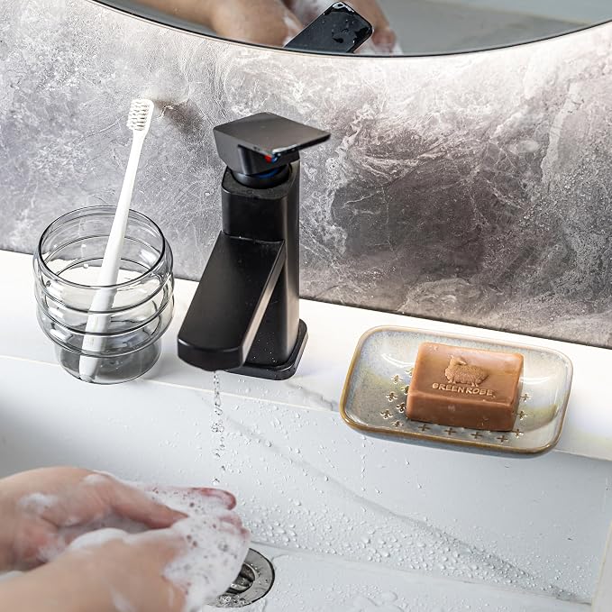 Gomakren Ceramic Soap Dish for Bar Soap 5.5in Cross Soap Saver Tray, Gray | Prevents soggy soap, non-slip bottom, easy to clean, bathroom soap holder, multi-use for sink shower, sponge butter & jewelry