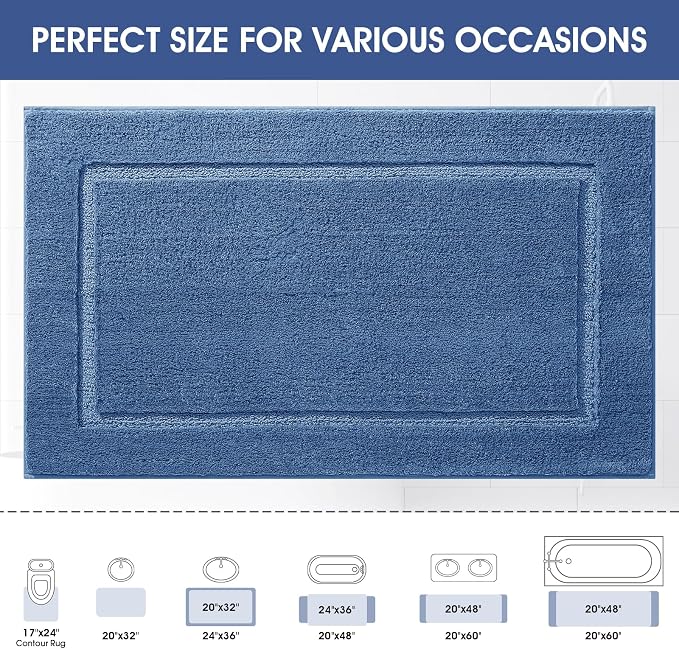 IM HOME Bathroom Rugs 32"x20", Ultra Soft Thick Plush Fluffy Microfiber Absorbent Bath Mat, Non-Slip Backing, Machine Washable Bath Mats for Bathroom Floor, Tub and Shower, Blue