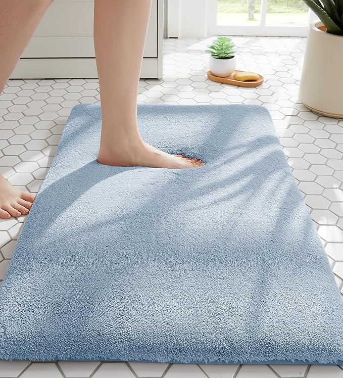 MINIDEAR Bathroom Rugs 24x17 Light Blue - Thick Memory Foam Bath Mat, Ultra Soft & Plush Non-Slip, Quick Dry, Absorbent Washable Floor Microfiber Mat for, Home Decor Accessories
