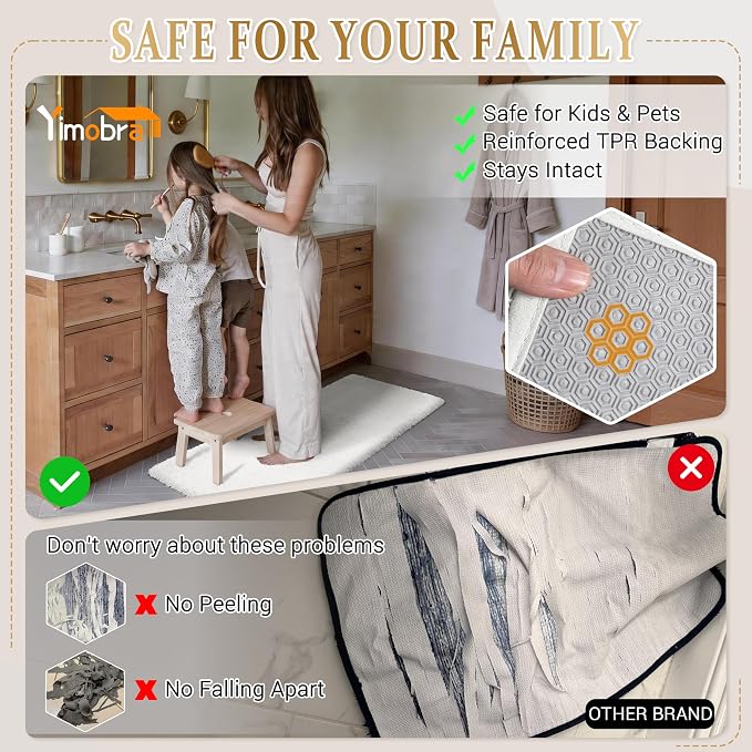 Yimobra Bathroom Rugs Non Slip Washable 47x24, Ultra Soft and Water Absorbent Bath Mats, Plush Fluffy Shower Mat Outside, Luxury Microfiber Thick Matts for Bathroom Floor/Tub, Off White