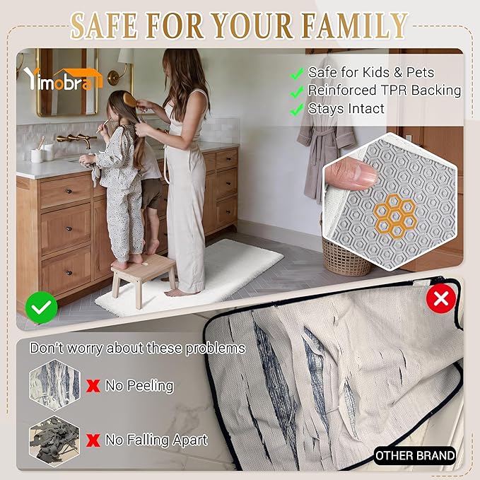 Yimobra Bathroom Rugs Non Slip Washable 36X24, Ultra Soft and Water Absorbent Bath Mats, Plush Fluffy Shower Mat Outside, Luxury Microfiber Thick Carpet Matts for Bathroom Floor/Tub, Off White