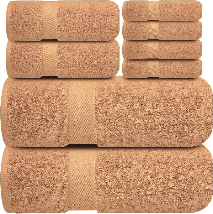 Infinitee Xclusives 100% Cotton Bath Towel Set – 8 Piece Bathroom Towel Set | (2 Bath Towels, 2 Hand Towels, 4 Washcloths) – Soft & Absorbent Towels for Bathroom - Gym, Shower, Spa & Hotel Use