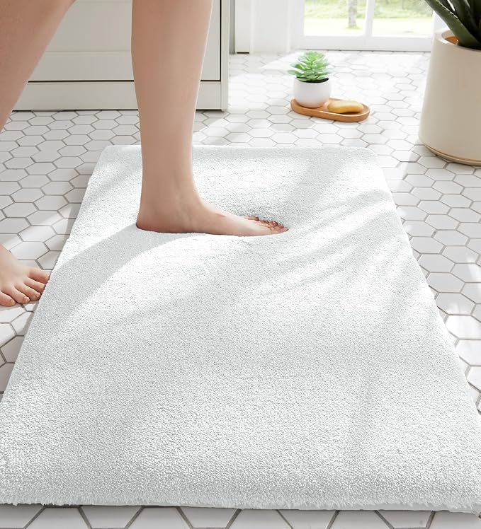 MINIDEAR Bathroom Rugs 24x17 Pure White - Thick Memory Foam Bath Mat, Ultra Soft & Plush Fluffy, Non-Slip, Quick Dry, Absorbent Washable Floor Mat for Tub, Toilet, Home Decor Accessories