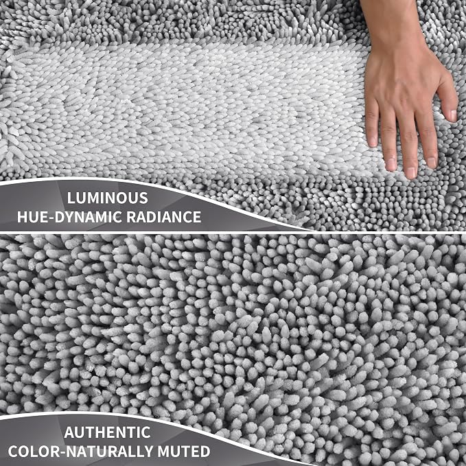 Yimobra Bathroom Rug Set 2 Piece, Luxury Shaggy Bath Mat Set with Non Slip Backing, Ultra Soft & Absorbent Mats for Bathroom Floor, Machine Washable, 31.5"x20"+24"x17", Light Grey