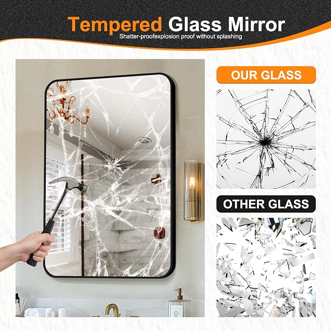 Delma Bathroom Vanity Mirror, Black Framed Mirror for Over Sink, 36x24 | HD glass, distortion-free for makeup and grooming, Sturdy frame, all mounting hardware, hangs horizontal or vertical