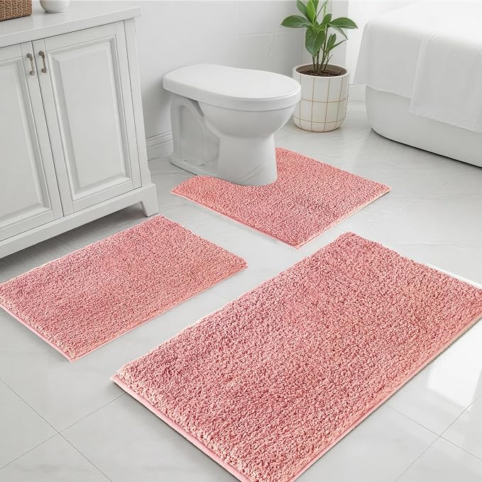 Bathroom Rugs Sets 3 Piece Non Slip Washable Bath Mat Set | Microfiber bath rug set with toilet mats for bathroom , Soft Absorbent toilet rug set TPR Rubber Backed bathroom floor mat