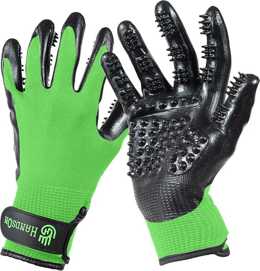 Pet Shedding, Bathing, Grooming, Hair Removing Gloves, Gentle Brush for Cats, Dogs, Horses by the #1 Ranked, Award-Winning Handson Gloves (Green, X-Large)