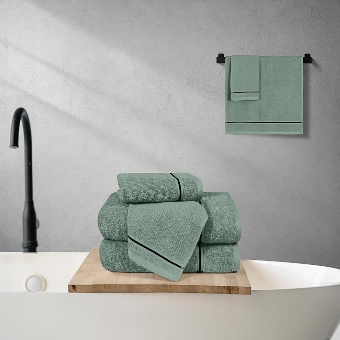 MyOwn Ultra Soft 6 Pack Cotton Towel Set, Contains 2 Bath Towels 28x55 inch, 2 Hand Towels 16x24 inch & 2 Wash Coths 12x12 inch, Ideal Everyday use, Compact & Lightweight - Jade