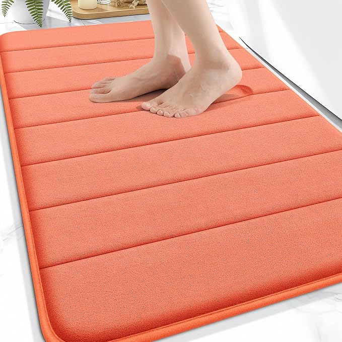 OLANLY Memory Foam Bath Mat 30x20, Super Soft and Absorbent Bathroom Rugs | Coral, Quick Dry Bath Rug, Machine Washable Shower Floor Mats, Bathmat Carpet for Bathroom Floor, Tub and Shower