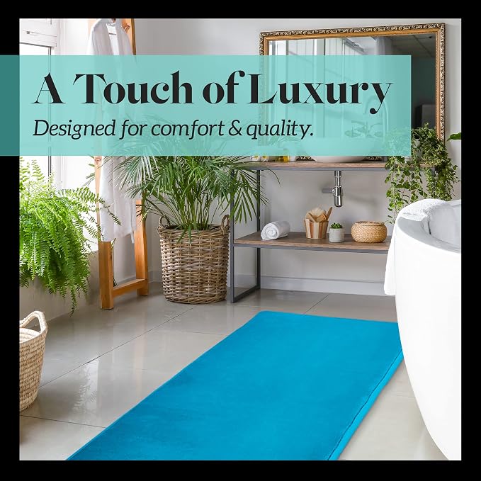 Memory Foam Bath Mat Non Slip Absorbent Super Cozy Velvet Bathroom Rug Carpet (22 inches X 36 inches, Caribbean Sea)