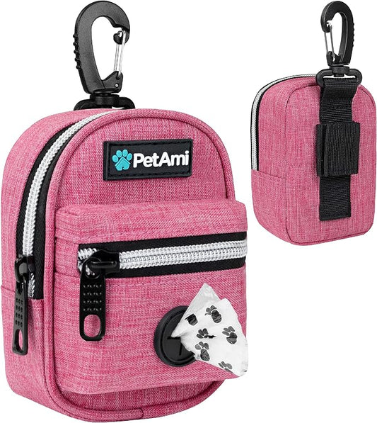 PetAmi Dog Poop Bag Holder for Leash, Waste Bag Dispenser Pet Pouch, Pink | Doggy Puppy Walking Accessories Travel Camping, Dog Treat Pouch Supplies Must Have, Doggie Poo, Jogging, Walks