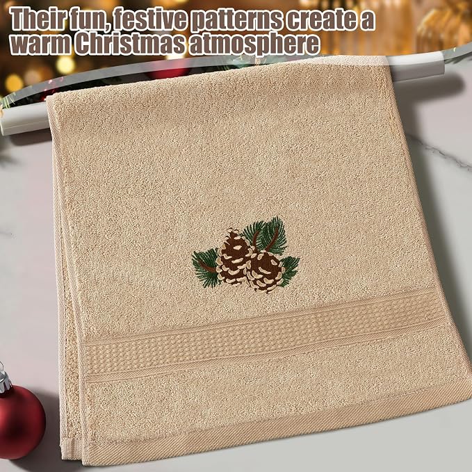 3 Pcs Rustic Pine Cone Hand Towels for Bathroom Christmas Decor | Embroidered Pine Cone Design, 100% Cotton, Christmas Bathroom Kitchen Decor, Absorbent Towels, Holiday Housewarming Gifts