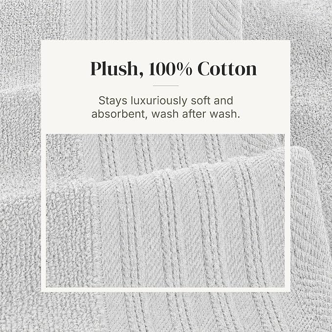 Modern Threads 6 Piece Cotton Bath Towel Set – Ultra Soft 550 GSM Towels – Bathroom Set with Hand Towels and Washcloths – Geometric (Silver Cloud)