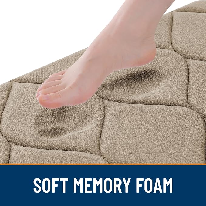 Smiry Memory Foam Bath Mat 24x16, Ultra Soft Absorbent Bathroom Rugs | Tan, Plush Quick Dry and Machine Washable Cushion Bath Mats for Bathroom, Shower, Tub & Home Decor