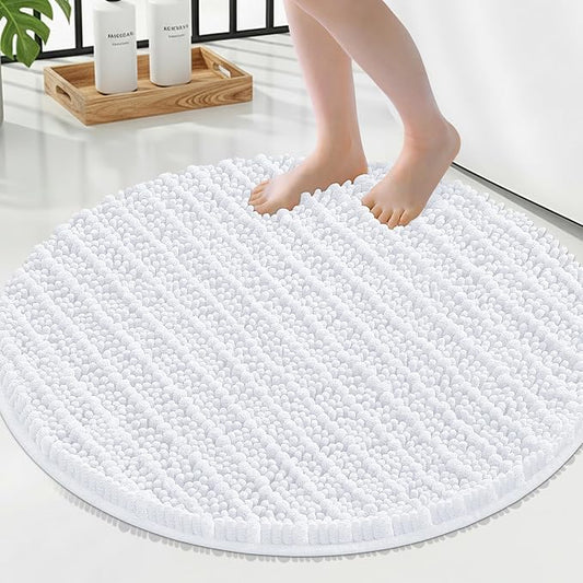 Smiry Bathroom Rugs Round 24X24, Extra Soft Rubber Backing Bath Mats | White Machine Washable Non Slip Quick Dry Bath Mats for Bathroom Floor, Tub, Shower, Home Decor Accessories