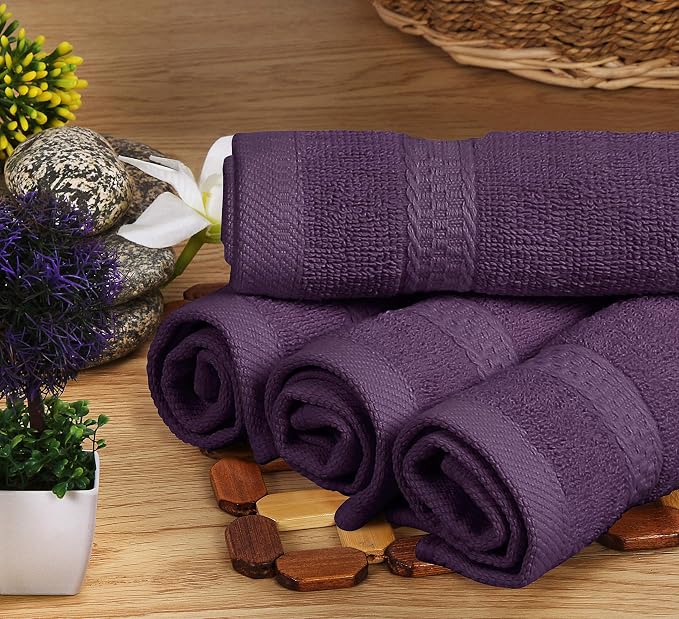 Utopia Towels 8 Piece Luxury Towel Set – Majestic Plush, Super Absorbent & Quicker-to-Dry, Thick 100% Ring Spun Cotton Towels for Bathroom, Spa & Hotel – 2 Bath, 2 Hand, 4 Washcloths, Plum (Pack of 2)
