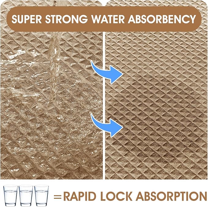 ACCUMTEK Memory Foam Bath Mat, Ultra Soft Absorbent Waffle Bathroom Rugs, Super Non-Slip PVC Backing Bath Rug Quick Dry, Machine Washable Rug for Tub, Shower, Home Decor Accessory, 24" x 17", Beige