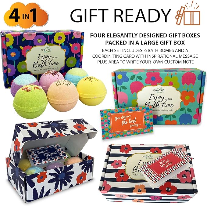 Bath Bombs for Women Gift Set, 24 Natural & Organic Bath Bombs for Girls | BathBombs w/Essential Oils & Moisturizing Shea Butter, Spa Birthday Gift, Selfcare Gifts, Women, Teen Girls, Bridesmaid Gift