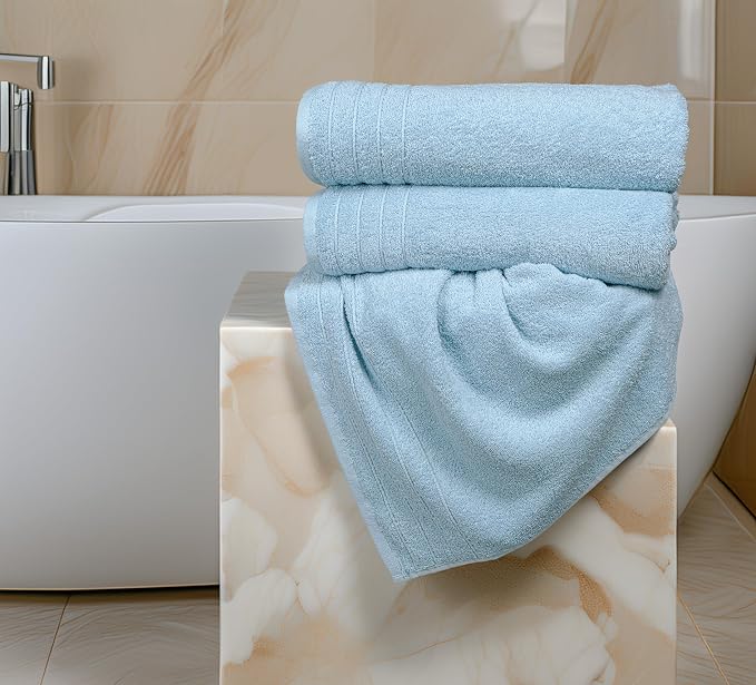 4 Piece Extra Large Bath Towels 30 x 60 Inches, Sky Blue | 100% Cotton, Larger & Lighter Weight, Quicker to Dry, Super Soft and Absorbent, Perfect for Bathroom