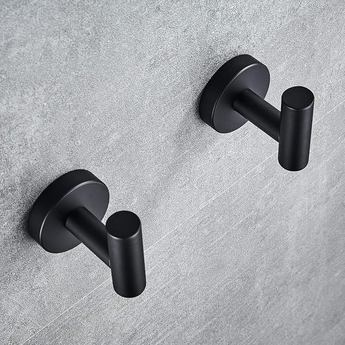 MARMOLUX ACC - Towel Hook Black Bathroom Single Coat Hooks Bath Kitchen Small Hand Towel Holder Hat Door Hanger Rack Home Storage Stainless Steel Bathroom Hardware Set Wall Mount Matte Black (2 Pack)