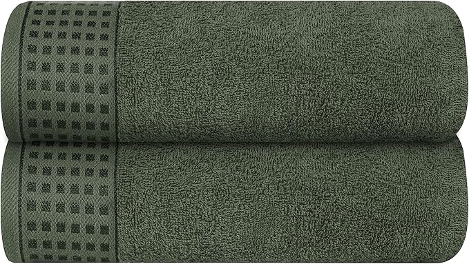 GLAMBURG 100% Cotton 2 Pack Oversized Bath Towel Set 28x55 Inches, Ultra Soft Highly Absorbant Compact Quickdry & Lightweight Large Bath Towels, Ideal for Gym Travel Camp Pool - Olive Green