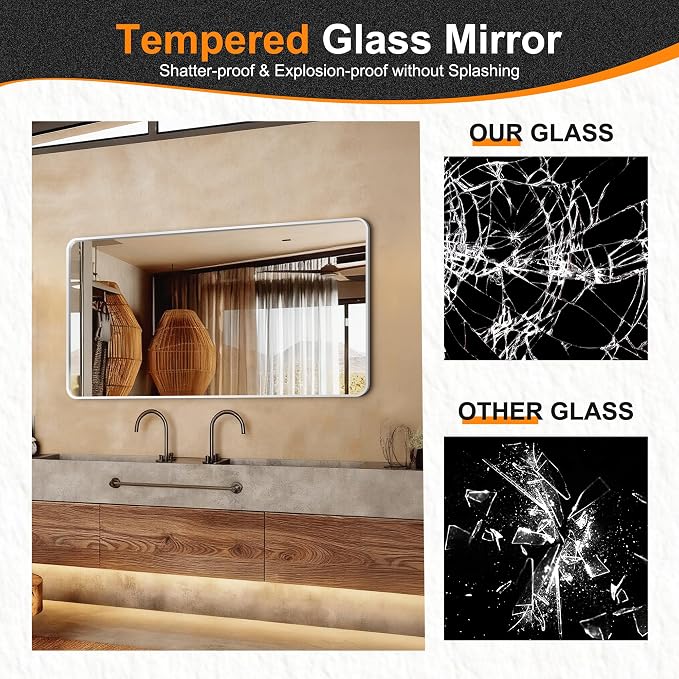 Delma Bathroom Vanity Mirror, Silver Framed Mirror for Over Sink, 50x30 | HD glass, distortion-free for makeup and grooming, Sturdy frame, all mounting hardware, hangs horizontal or vertical