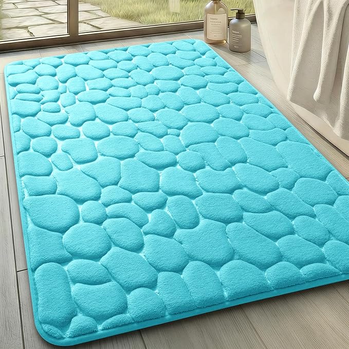 YIHOUSE Memory Foam Bath Mat Cobblestone Bathroom Rugs Super Water Absorbent Bath Mats for Bathroom Machine Washable Bath Rugs(24 x 36,Teal)