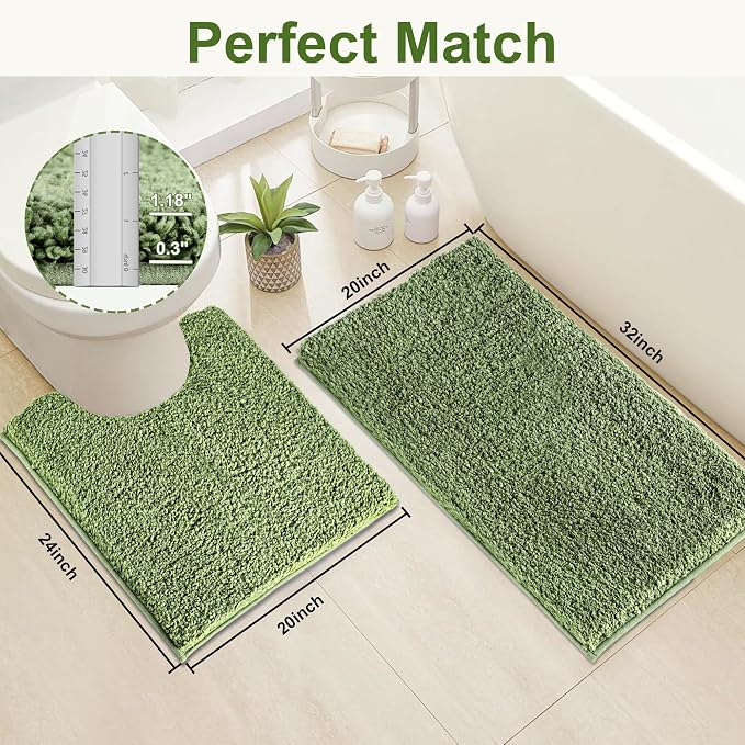 Bathroom Rugs Sets 2 Piece Non Slip Washable Bath Mat Set | Microfiber bath rug set with toilet mats for bathroom , Soft Absorbent toilet rug set TPR Rubber Backed bathroom floor mat