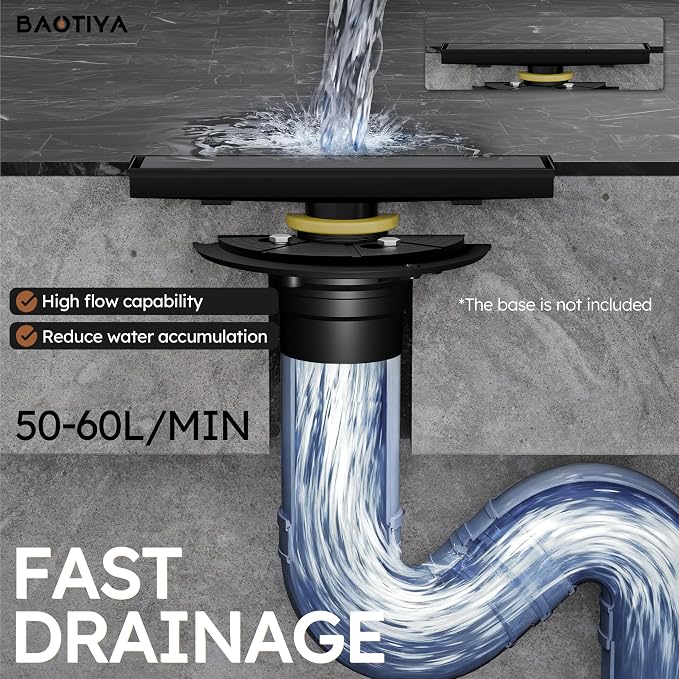 Linear Shower Drain 12 Inch,Modern Rectangle Shower Floor Drain with 2-in-1 Tile Insert Cover, Stainless Steel SUS 304, Linear Drain with Leveling Feet& Hair Strainer