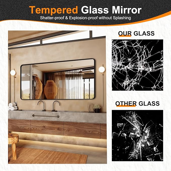 Delma Bathroom Vanity Mirror, Black Framed Mirror for Over Sink, 30x60 | HD glass, distortion-free for makeup and grooming, Sturdy frame, all mounting hardware, hangs horizontal or vertical