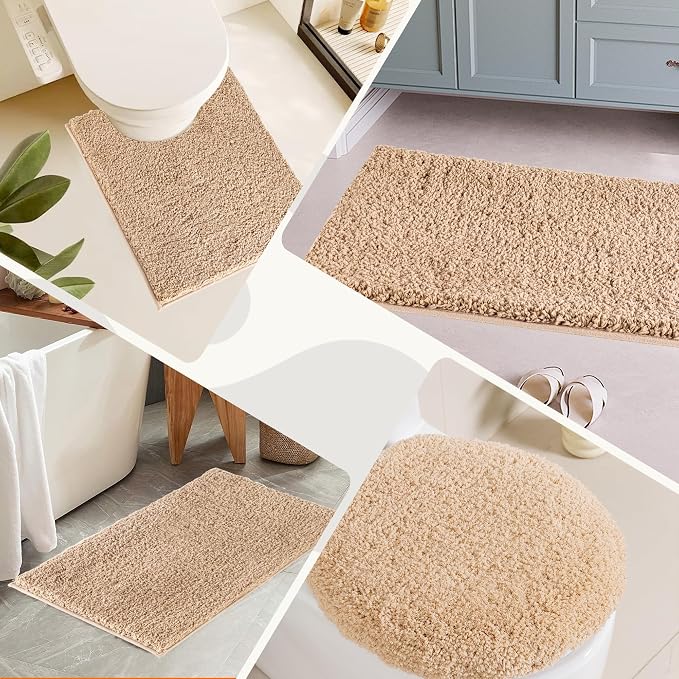 Bathroom Rugs Sets 3 Piece Non Slip Washable Bath Mat Set | Microfiber bath rug set with toilet mats for bathroom , Soft Absorbent toilet rug set TPR Rubber Backed bathroom floor mat