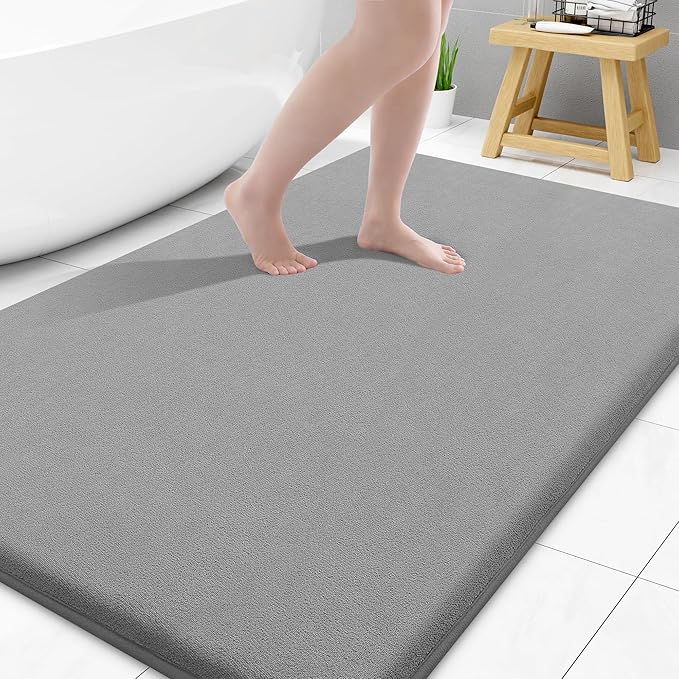 Smiry Memory Foam Bath Mat 40x32, Extra Soft and Absorbent Bathroom Rugs | Grey, Quick Dry Machine Washable Non-Slip Bath Mat for Bathroom Floor, Shower and Tub