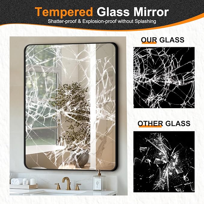 Delma Bathroom Vanity Mirror, Black Framed Mirror for Over Sink, 30x40 | HD glass, distortion-free for makeup and grooming, Sturdy frame, all mounting hardware, hangs horizontal or vertical