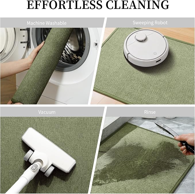 YIHOUSE Green Bathroom Rugs Sets 2 Piece, Quick Dry Thin Bath Mat with Toilet Rug, Non Slip Absorbent Machine Washable, Bath Rugs for Tub Sink Home Decor (17"x24" + 17.5"x24" U-Shaped)