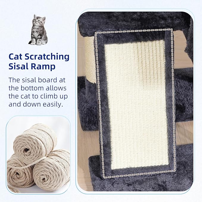 Cat Tree Tower for Indoor Cats, Top Platform with Toy, GCT006SG | 49.2 inch Cat Condo House, Sturdy Base, Scratching Post & Board, 3 Balls, Hanging Basket, Small Cats and Kittens, Drak Gray