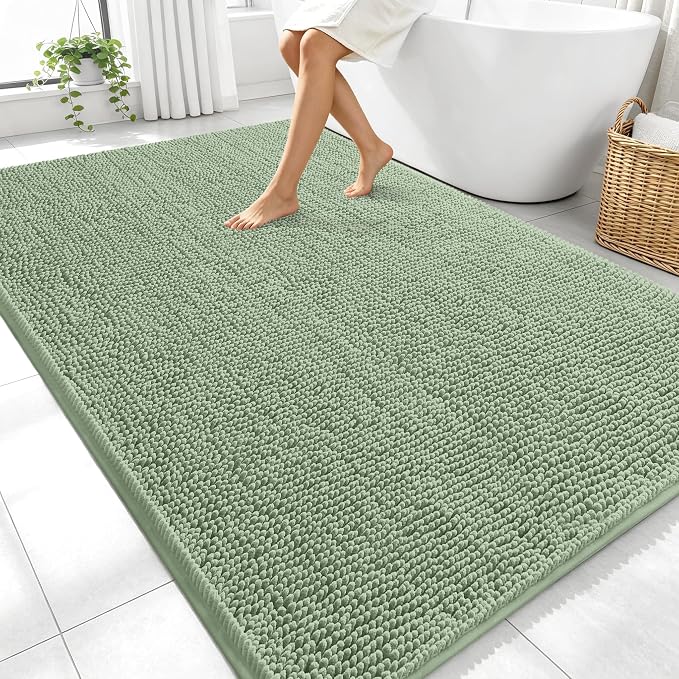OLANLY Large Bathroom Rugs 70x46, Extra Soft Absorbent Chenille Bath Rugs | Sage Green, Quick-Drying Rubber Backing, Machine Washable Bath Mat for Bathroom Floor, Tub and Shower, Home Decor Accessories