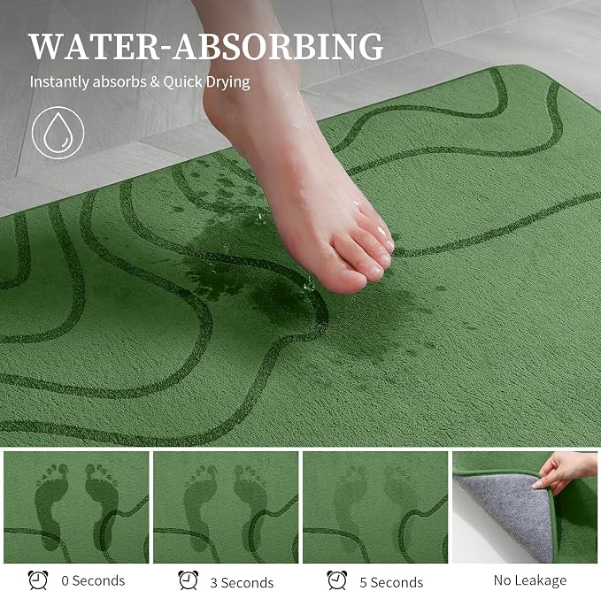 Memory Foam Bathroom Rugs Sets 5 Piece, Ultra Soft Bath Mat, Olive Green | Ultra Soft, Extra Thick Bath Mat, Absorbent, Non-Slip, Machine Washable, For Tub, Shower & Home Decor Accessories