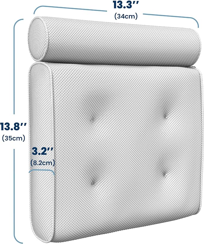 Everlasting Comfort Luxury Bath Pillow for Tub – Quick-Dry 4D Mesh – White | Head/Neck/Back Support, Non-Slip Suction Cups, Machine Washable, Drying Hook, Bath/Spa/Jacuzzi Essentials