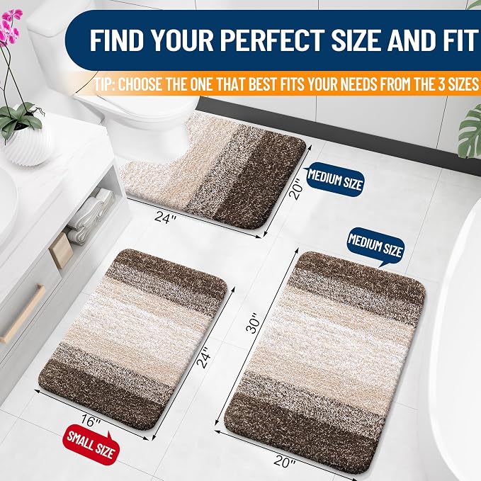 OLANLY Large Bathroom Rugs 50x30, Extra Soft Absorbent Microfiber Bath Rugs | Light Brown, Non-Slip Quick-Drying Rubber Backing, Washable Plush Bath Mat for Floor, Tub and Shower, Home Decor Accessories