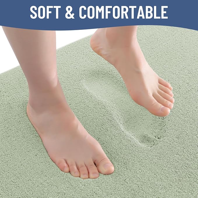 Smiry Memory Foam Bath Mat 47x24, Extra Soft Absorbent Bathroom Rugs | Sage Green Quick Dry, Machine Washable Bath Mats for Bathroom, Shower, Tub and Home Decor Accessories