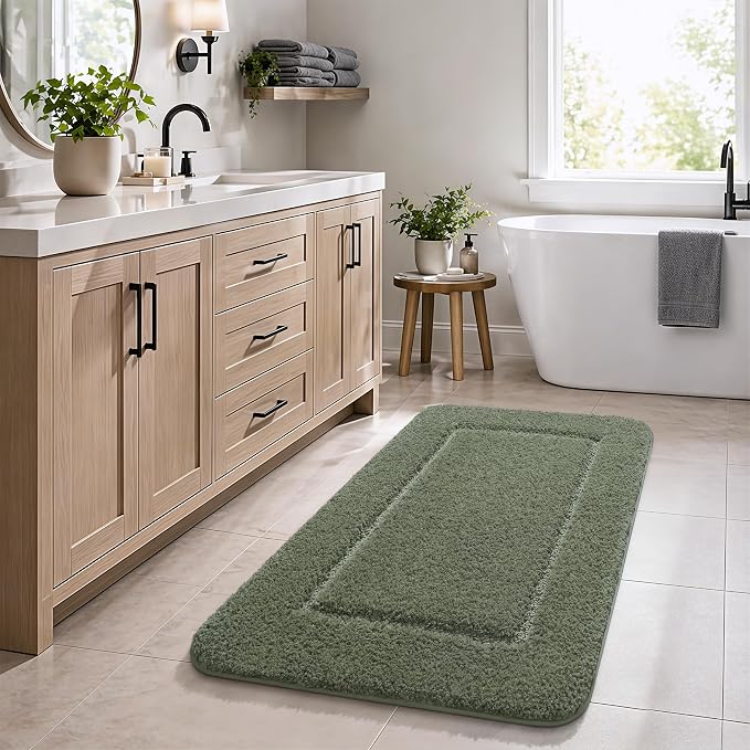 LOCHAS Bathroom Rug Set 3 Piece, Bath Rugs Sets Non Slip, Sage Green | Washable Absorbent Microfiber Bath Mat Set, Soft Cozy Bathroom Mat for Shower Sink Toilet