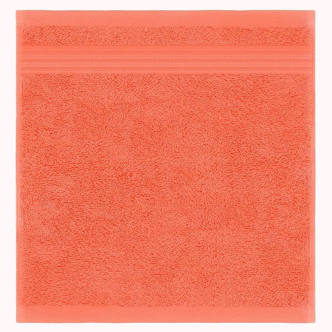 American Veteran Towel, 100% Cotton Turkish Washcloths for Bathroom Essentials 4 Pack, Soft Absorbent Wash Cloths Quick Drying Small Towels Washrags, Coral