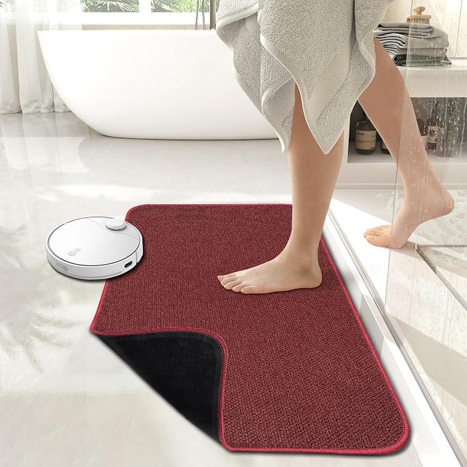 Bath Mat,Ultra Thin Bathroom Rugs,Rubber Bath Mats for Bathroom,Bath rugs | Non Slip,Quick Dry,Machine Washable,Low Pile,Absorbent,Shower Outside,Sink,Bathroom Decor Accessories.Red,1'5"x2'3"(2 Pack)