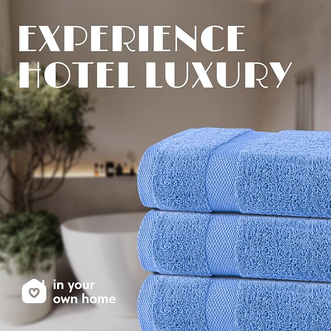 White Classic Wealuxe Light Blue Bath Towels 24x50 Inch, Cotton Towel Set for Bathroom, Hotel, Gym, Spa, Soft Extra Absorbent Quick Dry 12 Pack