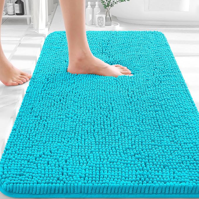 OLANLY Bathroom Rugs 32x20, Extra Soft Absorbent Chenille Bath Rugs | Aqua Sky, Quick-Drying Rubber Backing, Machine Washable Bath Mat for Bathroom Floor, Tub and Shower, Home Decor Accessories