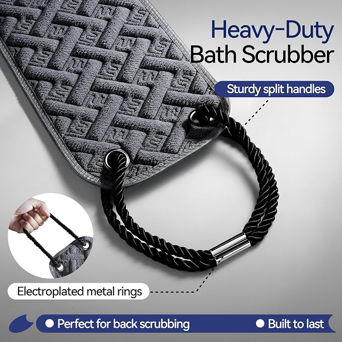 Back Scrubber for Shower for Men, 2X Wider 38.5" Double-Sided Back Washer | Bath Sponge Loofah with Handles, Washcloth Towel for Men& Women Deep Skin Cleansing, Gently Exfoliate & Cleanse Body Scrub