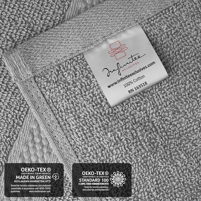 Infinitee Xclusives 100% Cotton Luxury Wash Cloths for Showering - 12 Pack | Washcloths [13x13] - Soft and Absorbent Face Towels for Bathroom Wash Clothes - Gym, Spa & Hotel Use